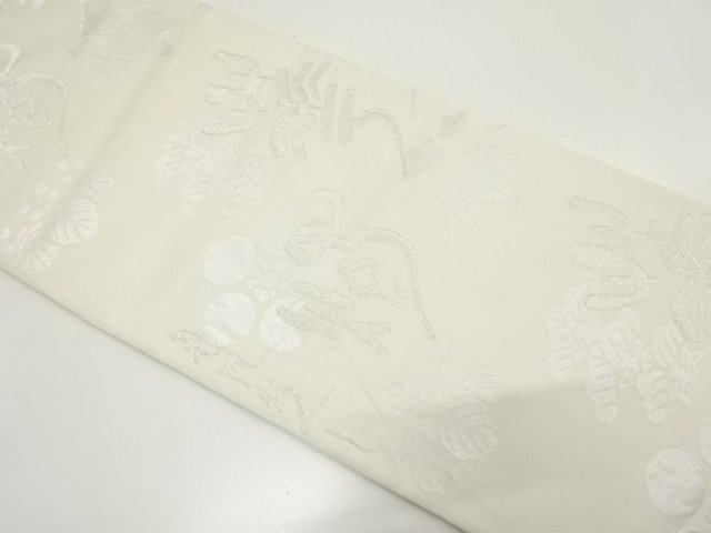 JAPANESE KIMONO / ANTIQUE TEXT / WOVEN FAMILY CREST FUKURO OBI (MATERI